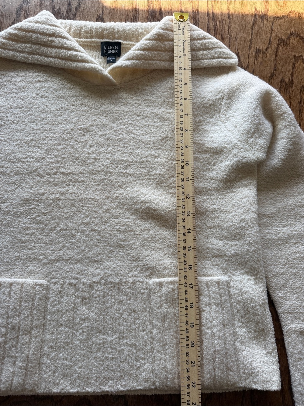 Eileen Fisher Neutral Cream Hooded Bouclé Pullover Wool blend - Picture 7 of 7
